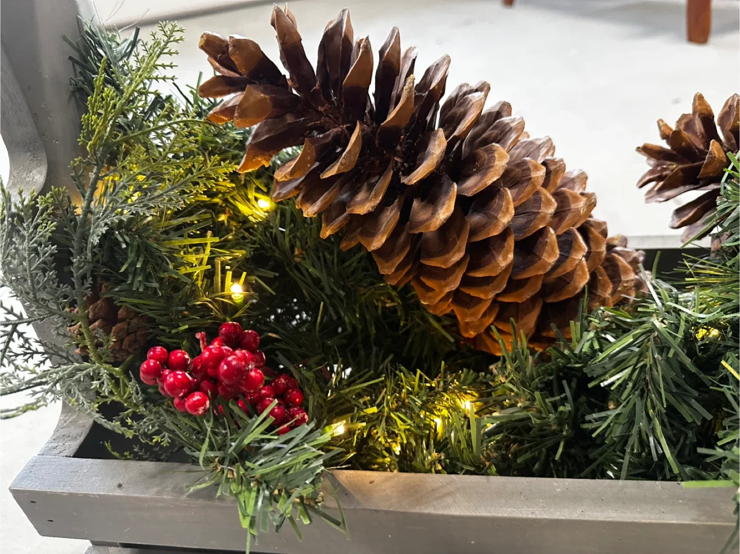 Wooden Holiday Decor Basket with Pinecones image indicator(4)