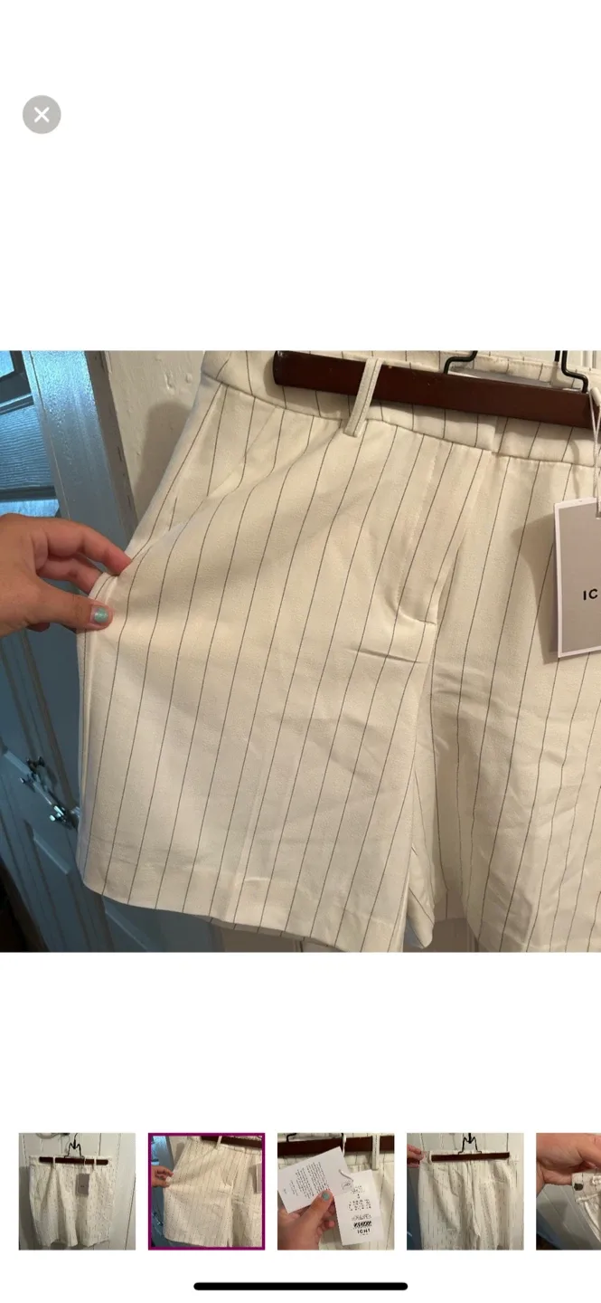 ICHI White Striped Shorts - Size 38 image indicator(2)