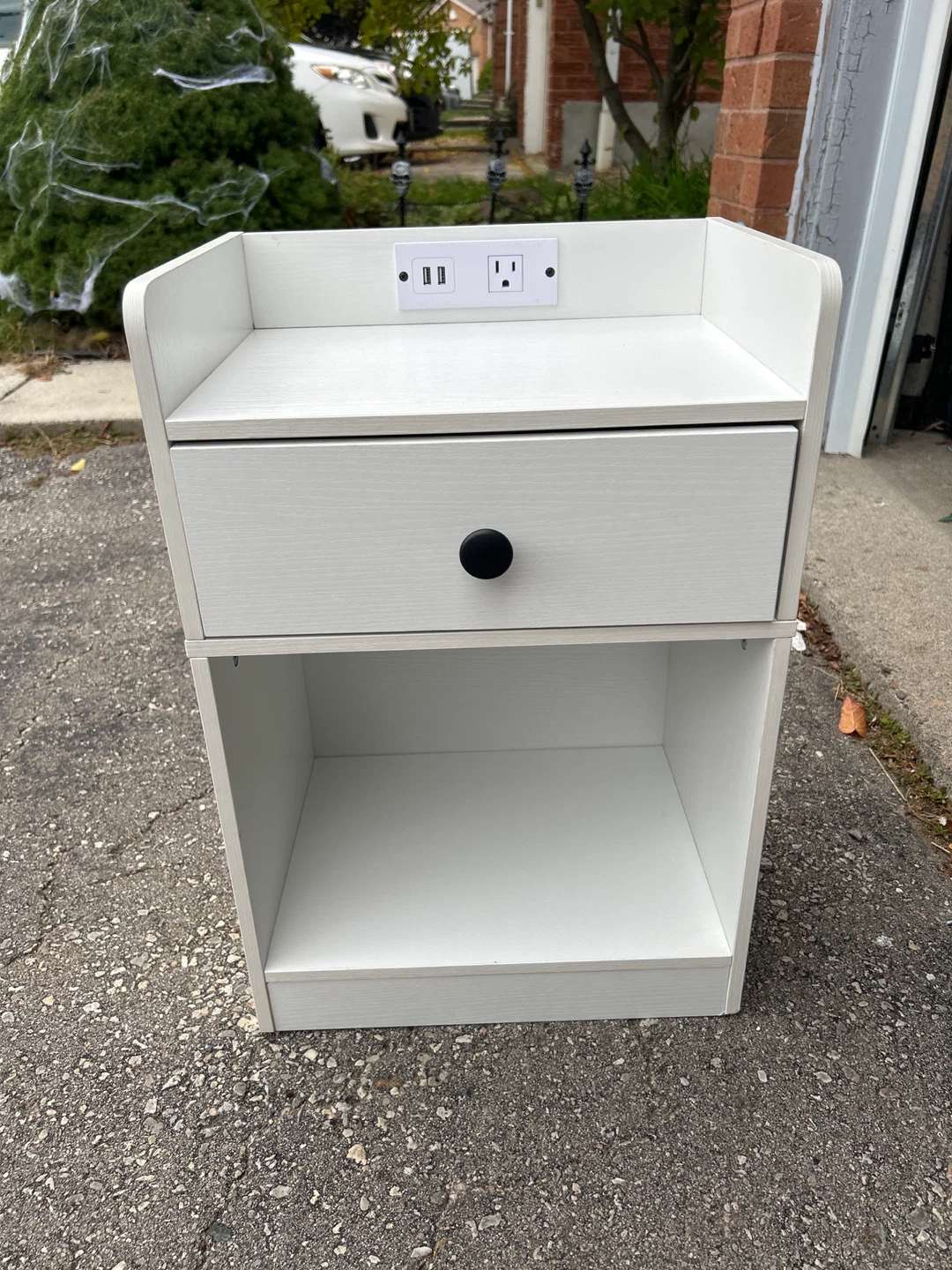 White Nightstand with Drawer & USB Port
