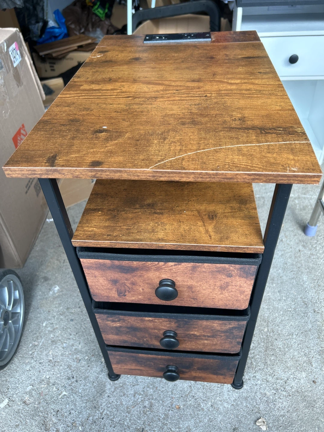 Brown Wood Nightstand with USB Ports