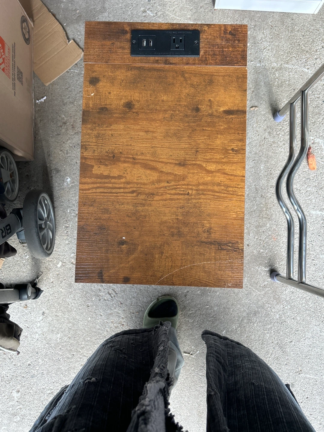 Brown Wood Nightstand with USB Ports - photo 2