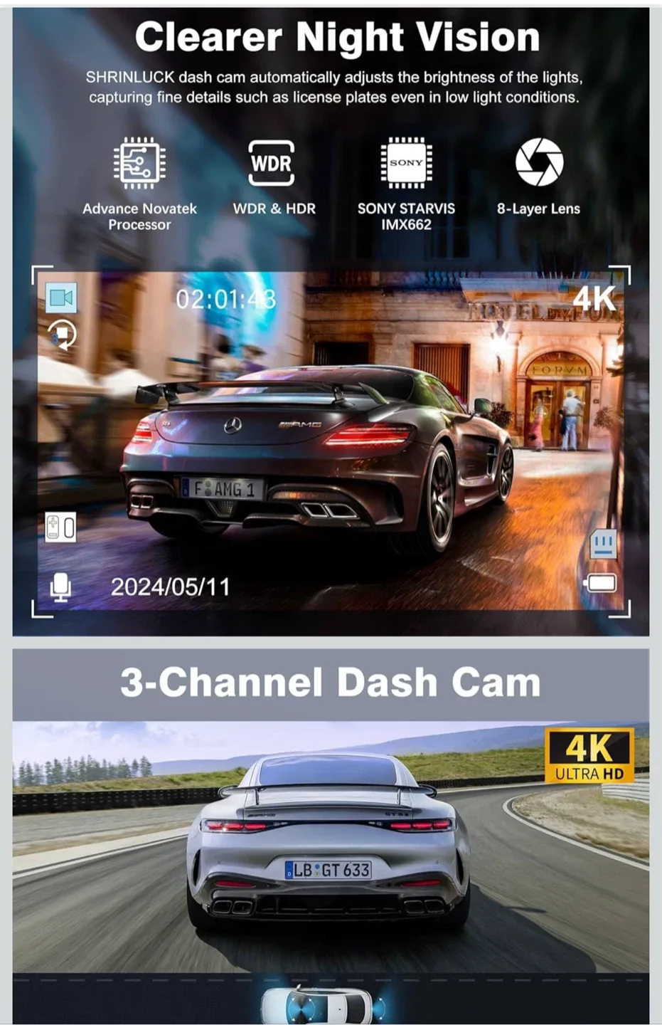 (Brand new)4K Ultra HD Dash Cam + 64GB SD image indicator(3)