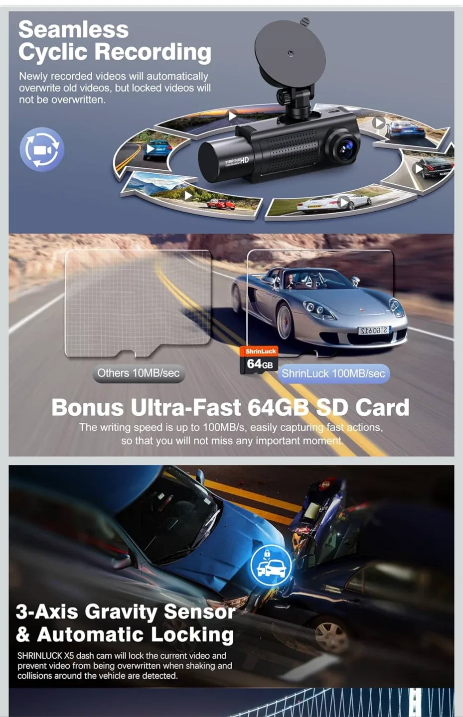 (Brand new)4K Ultra HD Dash Cam + 64GB SD image indicator(4)