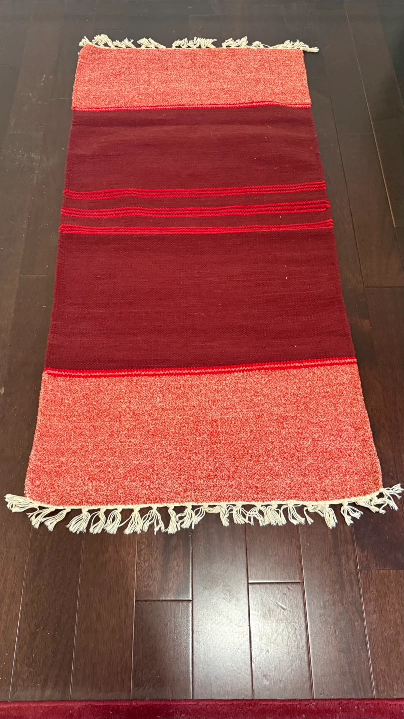 Red & Burgundy Rug with Tassels