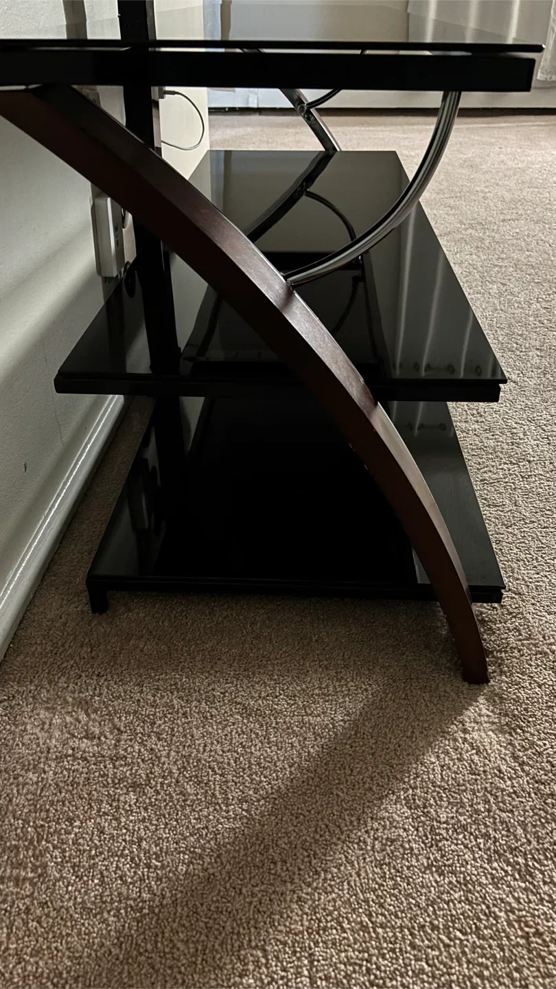 Black Glass TV Stand with Shelves image indicator(4)