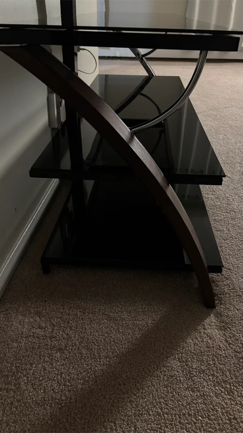 Black Glass TV Stand with Shelves image indicator(3)