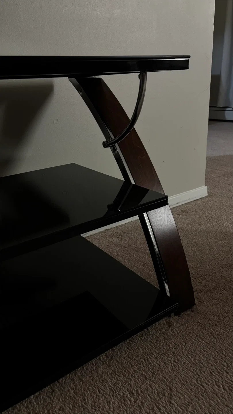 Black Glass TV Stand with Shelves image indicator(7)