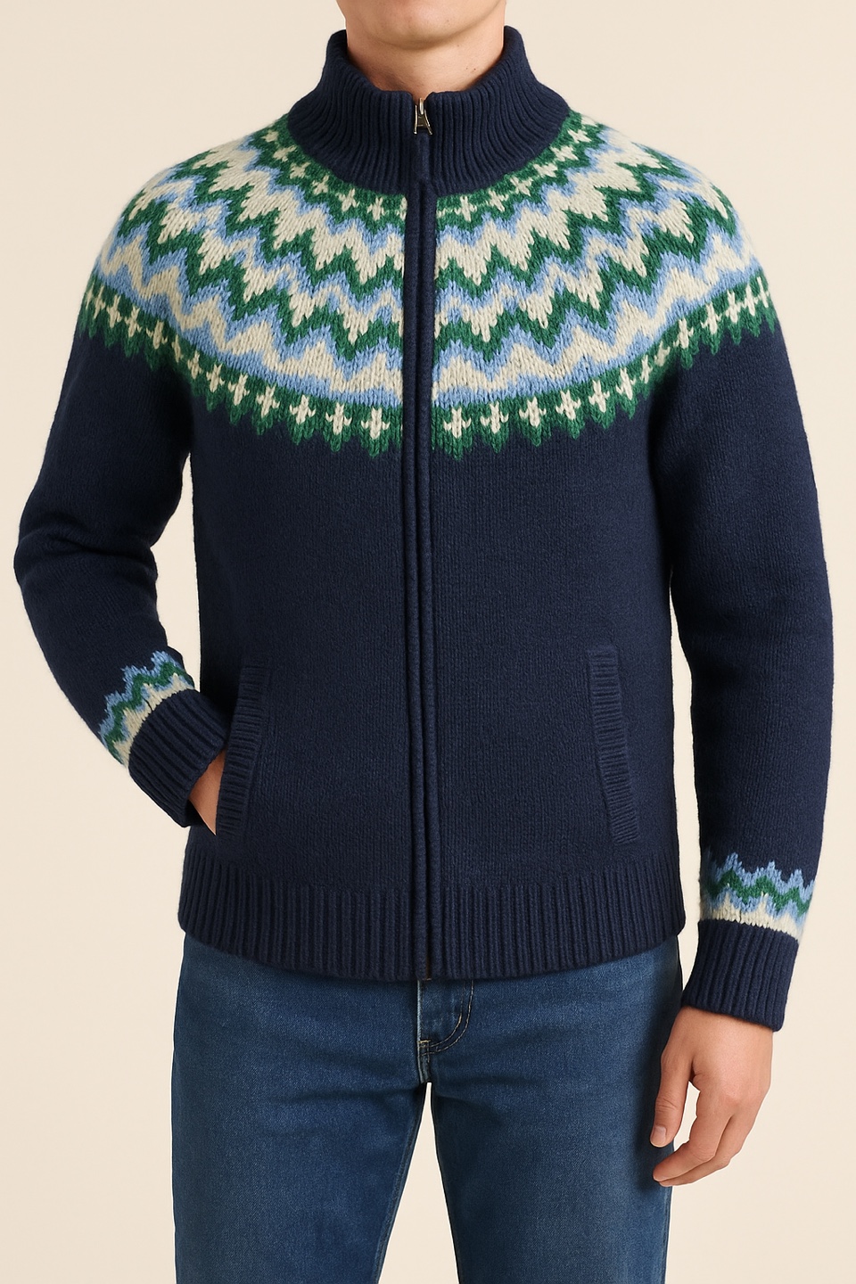 L.L.Bean Fair Isle Full-Zip Cardigan - Bright Navy, M - photo 2