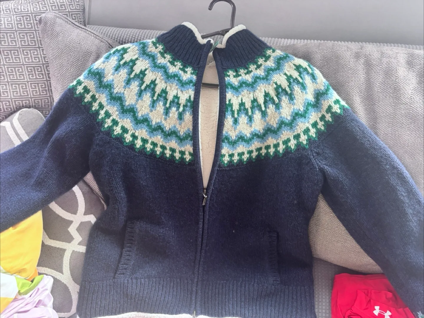 L.L.Bean Fair Isle Full-Zip Cardigan - Bright Navy, M image indicator(9)