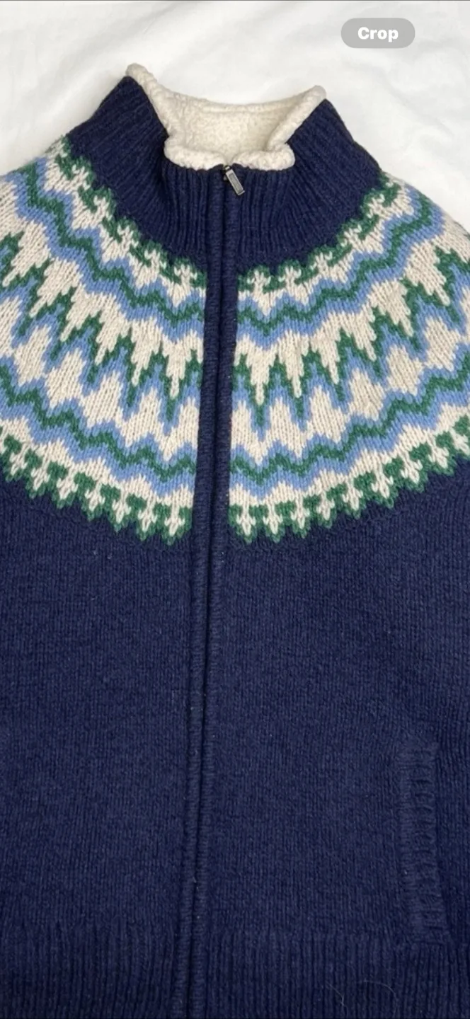 L.L.Bean Fair Isle Full-Zip Cardigan - Bright Navy, M image indicator(3)