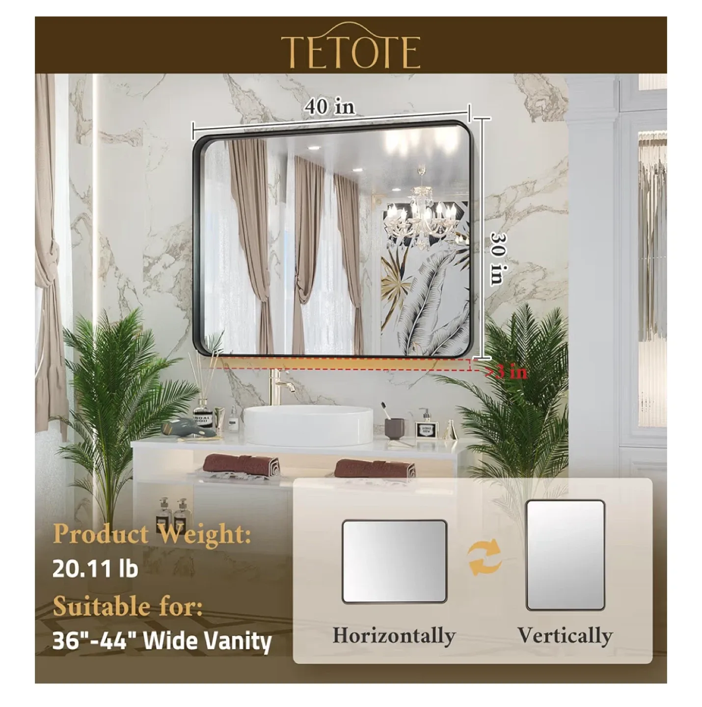 TETOTE 40" x 30" Bathroom Vanity Mirror image indicator(3)