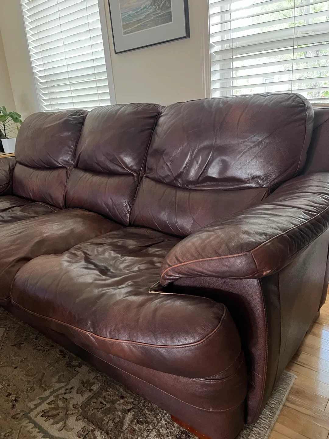 Brown Leather Sofa and Love Seat
