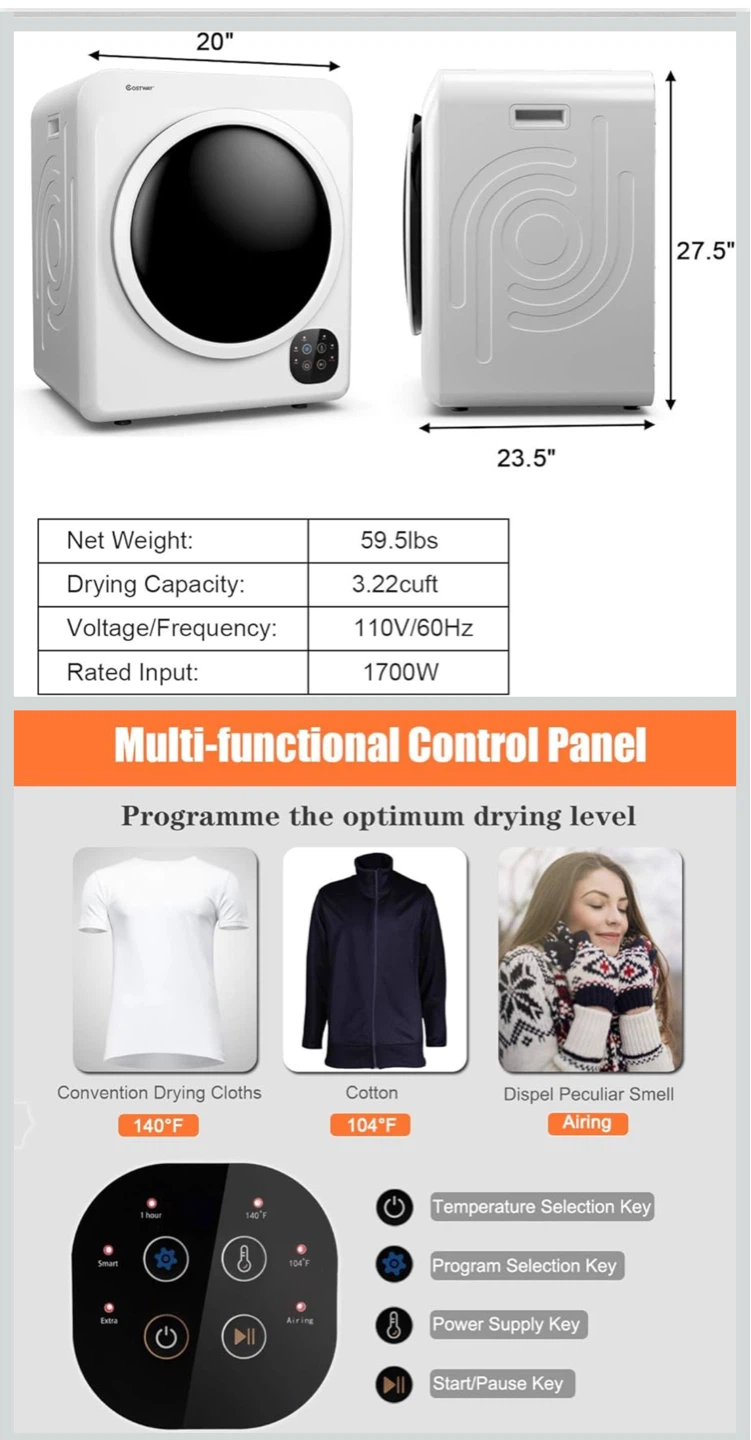 COSTWAY Compact Laundry Dryer - White - photo 3