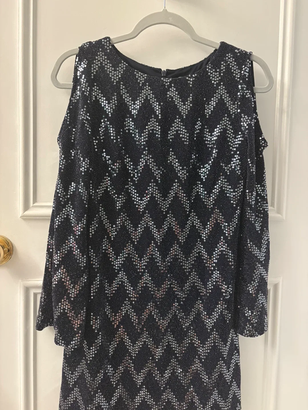 Sparkly Black Dress with Cutout Shoulders image indicator(2)