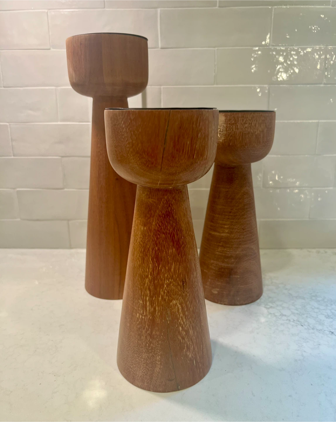 Crate and Barrel Wooden Candle Holders - Set of 3