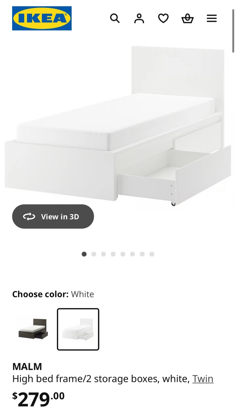 IKEA MALM Twin Bed Frame with Storage - White