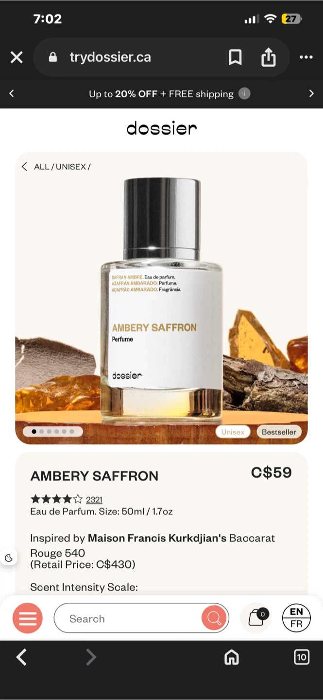 Dossier Ambery Saffron Perfume 50ml
