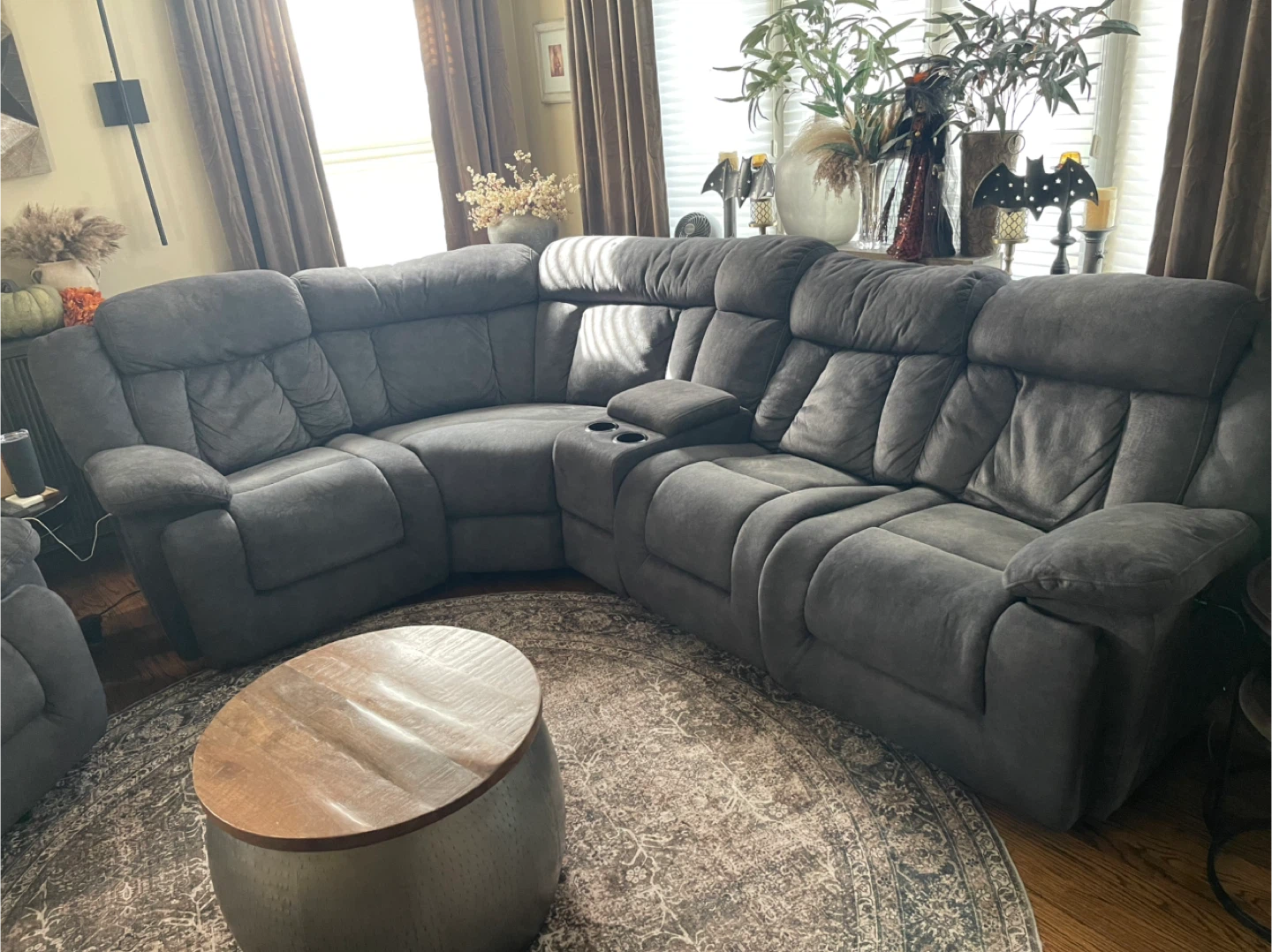 Gray Power Reclining Sectional Sofa and Power Recliner