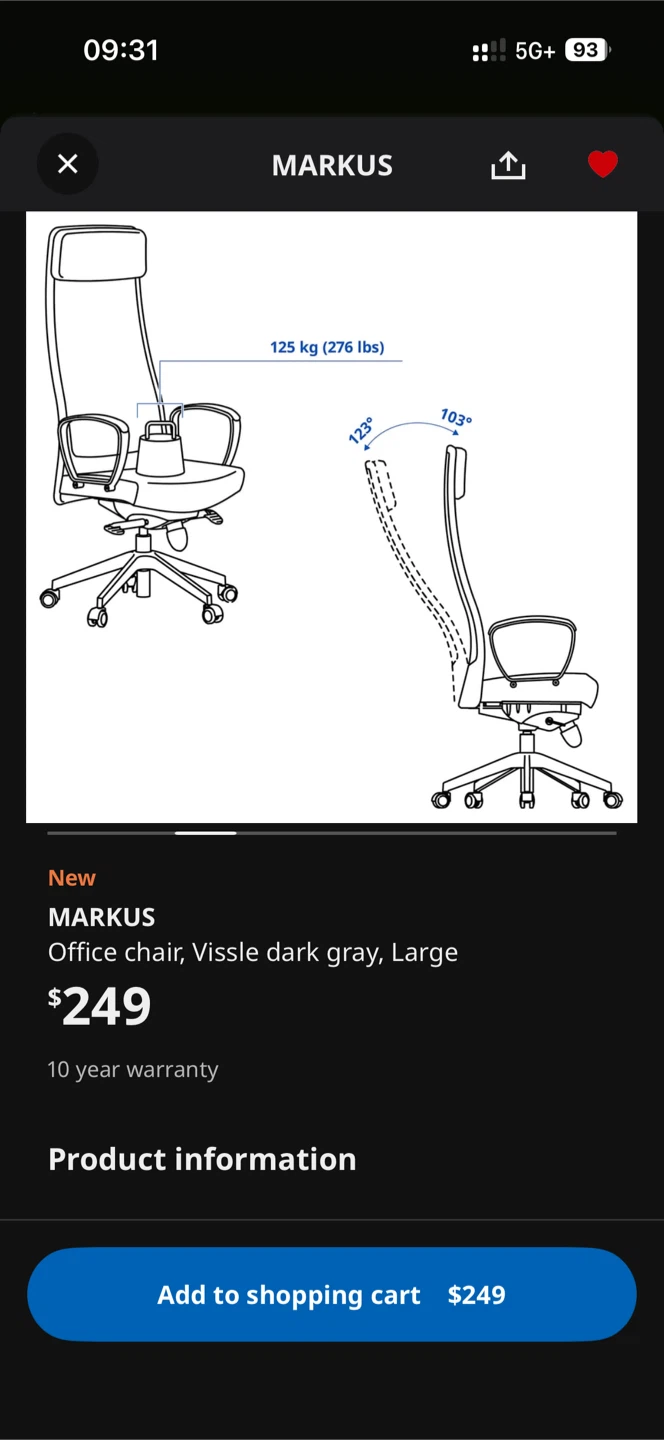 IKEA Markus Office Chair - Vissle Dark Gray, Large - photo 3