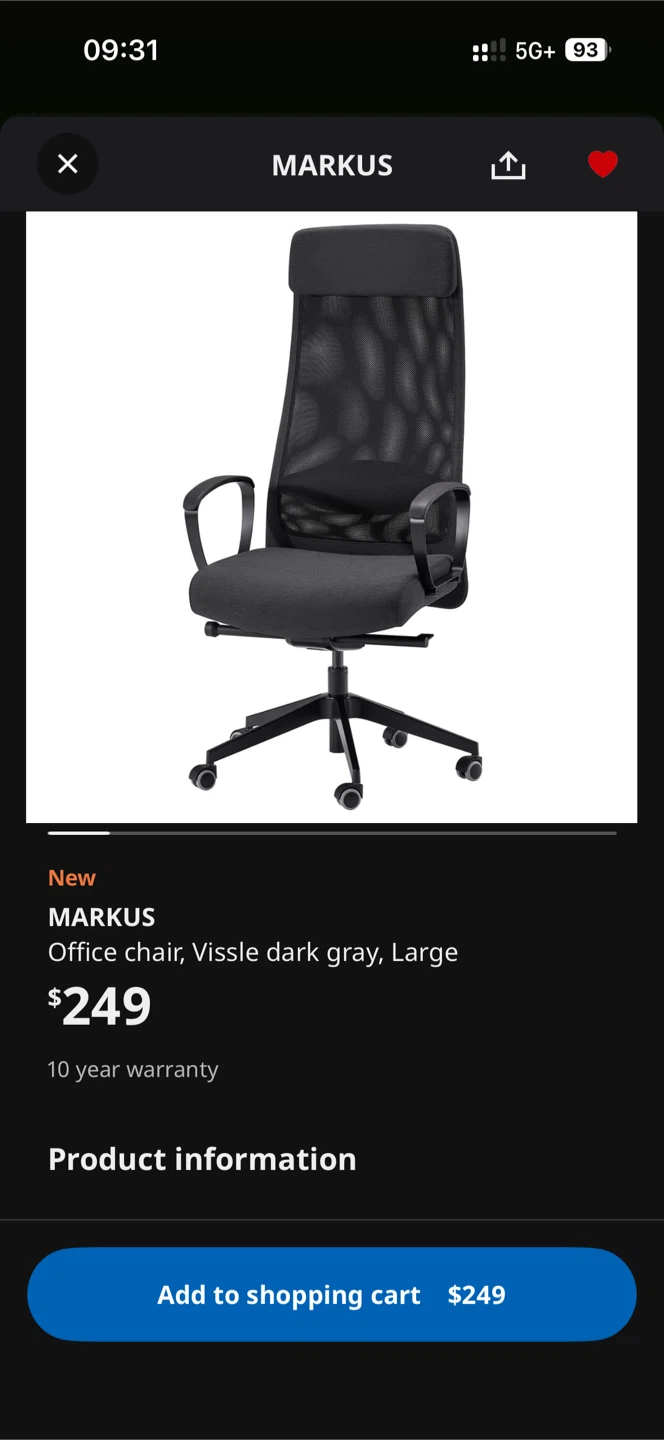 IKEA Markus Office Chair - Vissle Dark Gray, Large