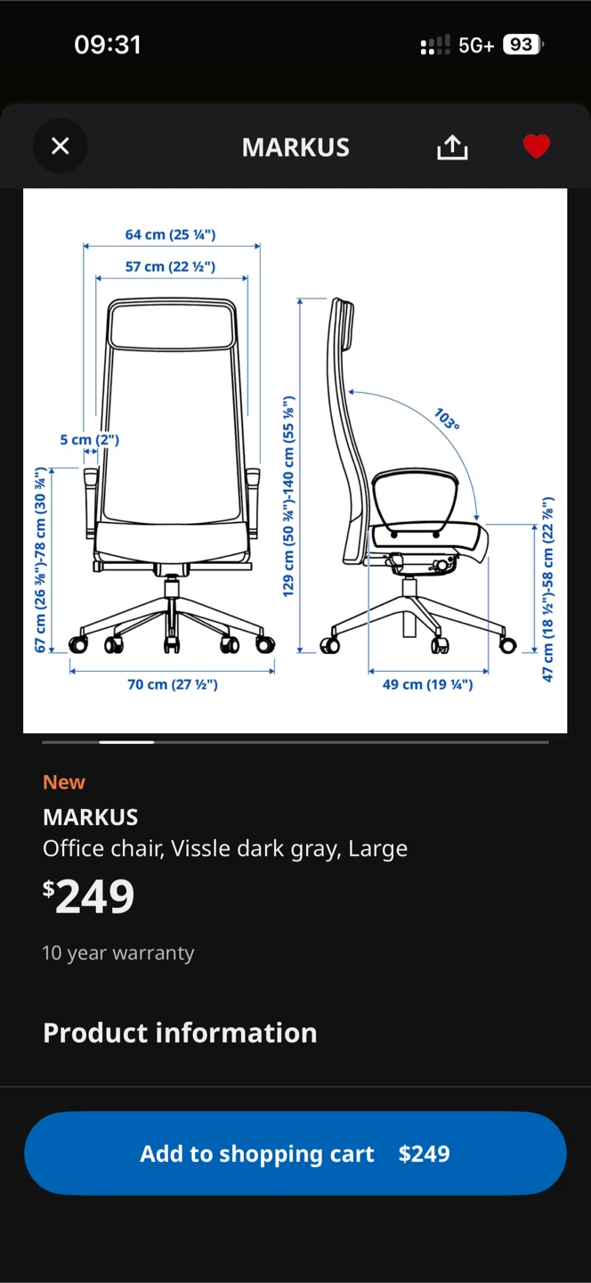 IKEA Markus Office Chair - Vissle Dark Gray, Large - photo 2
