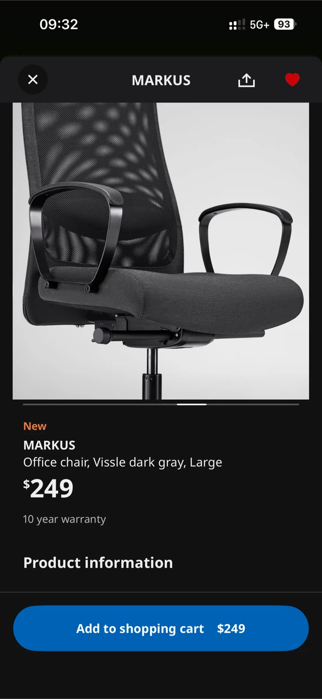 IKEA Markus Office Chair - Vissle Dark Gray, Large - photo 5
