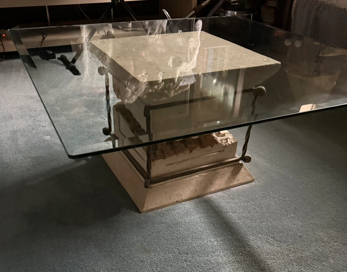 Coffee Table with glass top and floating stone base - photo 2