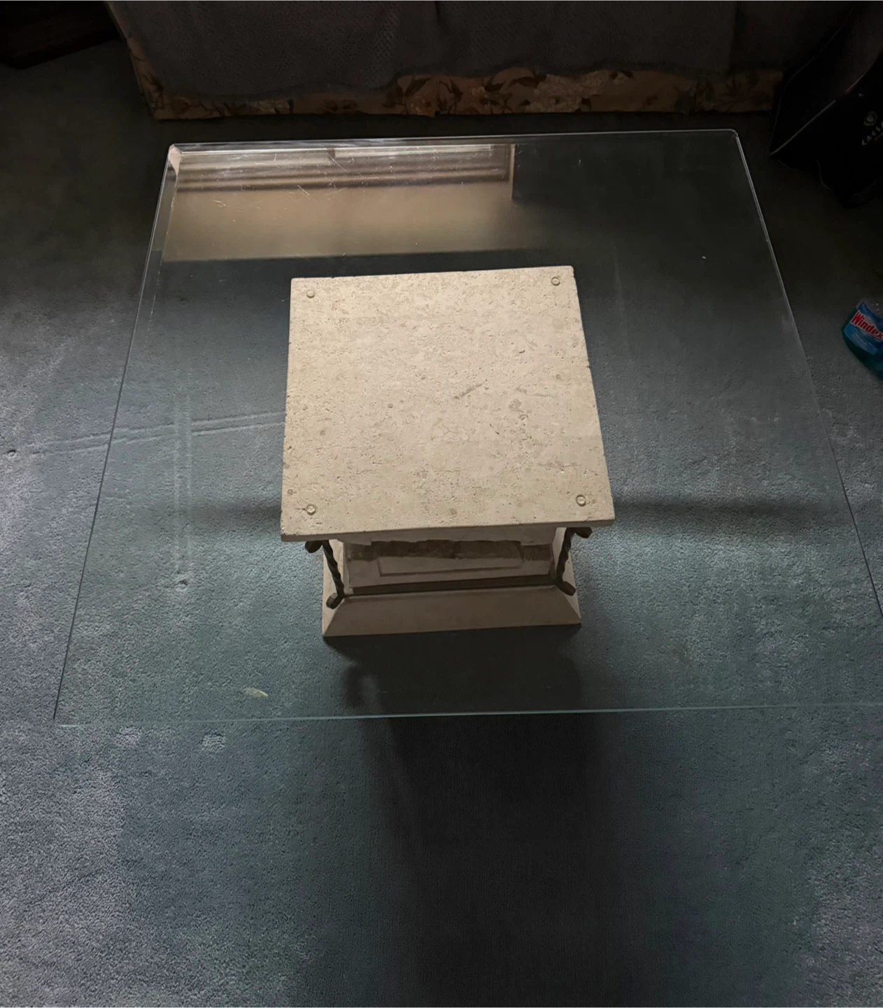 Coffee Table with glass top and floating stone base