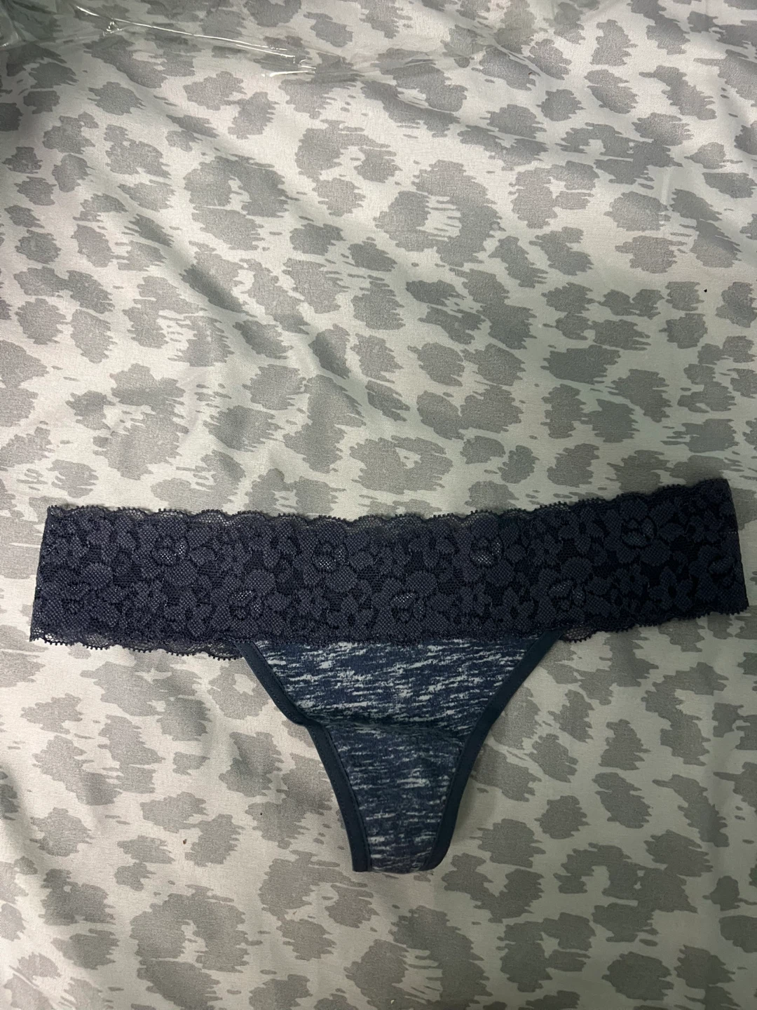 Blue lace & cotton thong