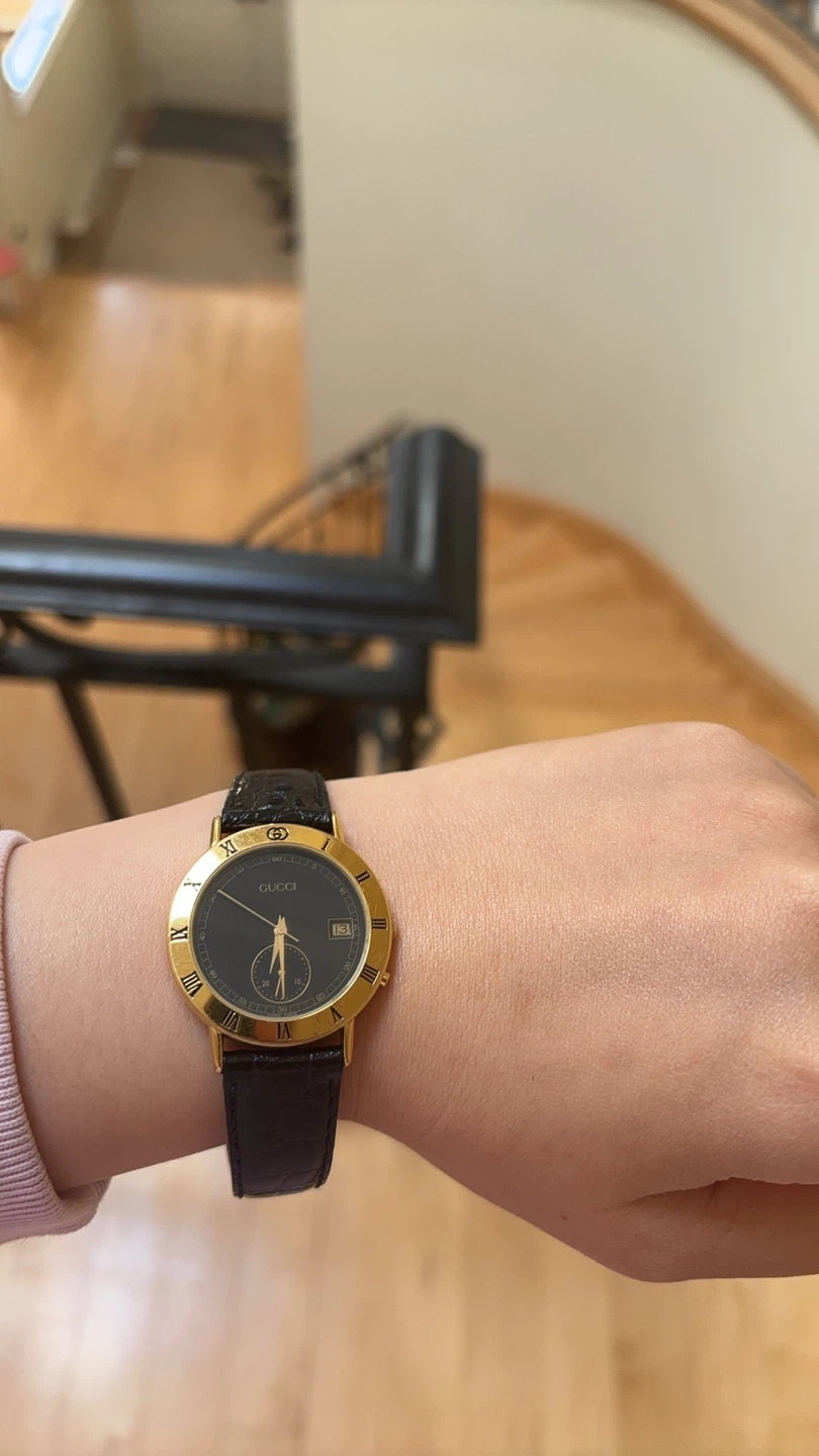 Gucci Gold & Black Leather Watch