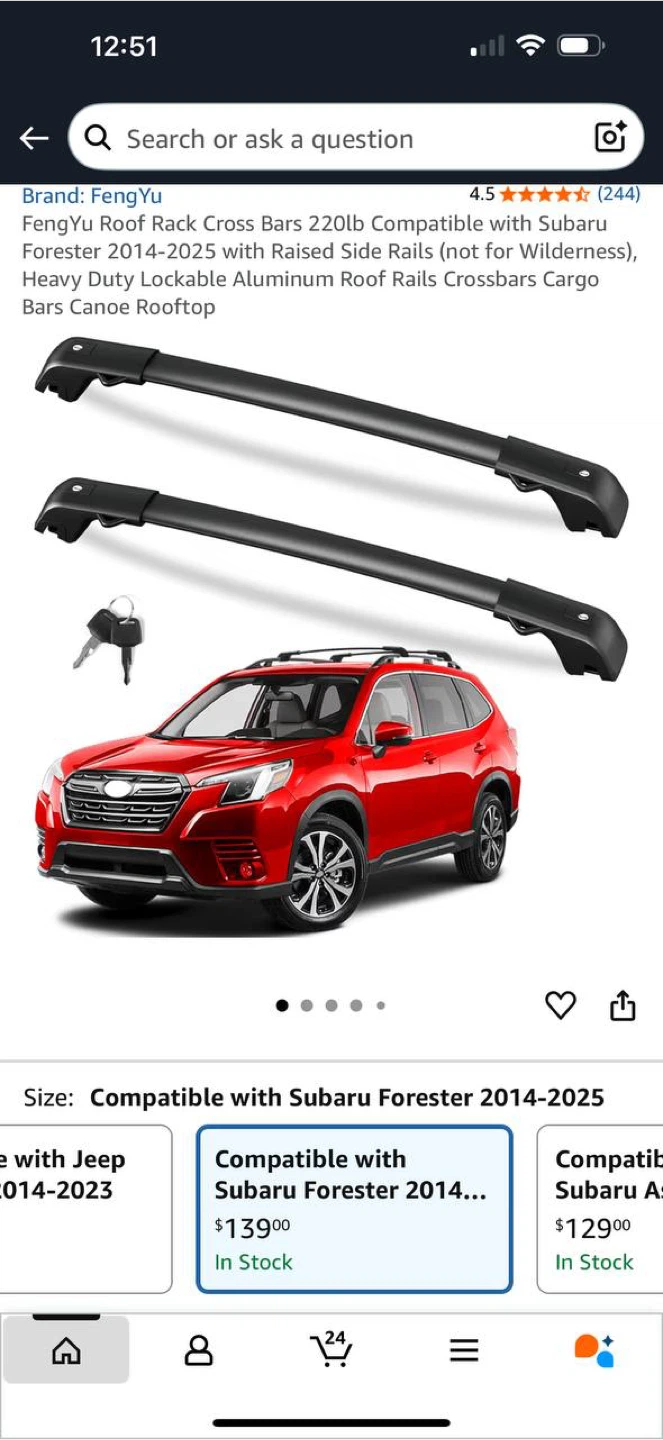 FengYu Roof Rack Cross Bars for Subaru Forester 2014–2025 🌧️