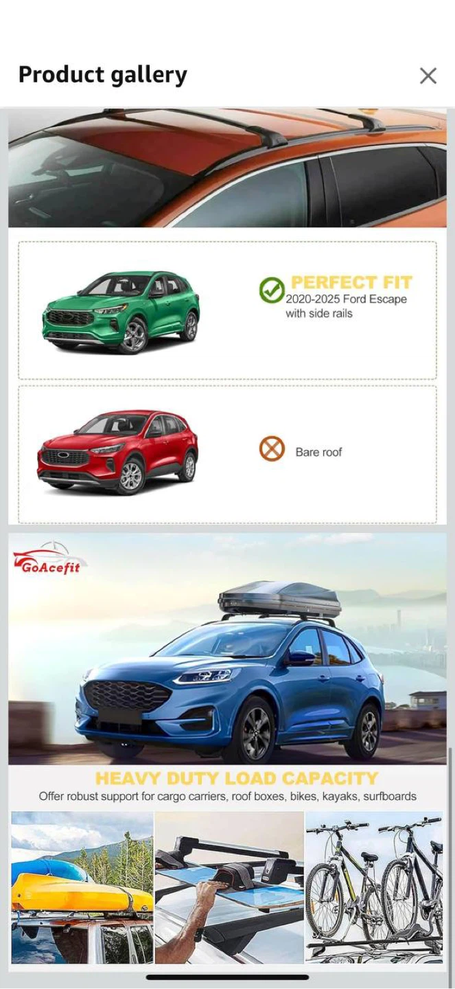🚙 GoAceFit Roof Rack Cross Bars for Ford Escape 2020–2025 🌧️ - photo 5