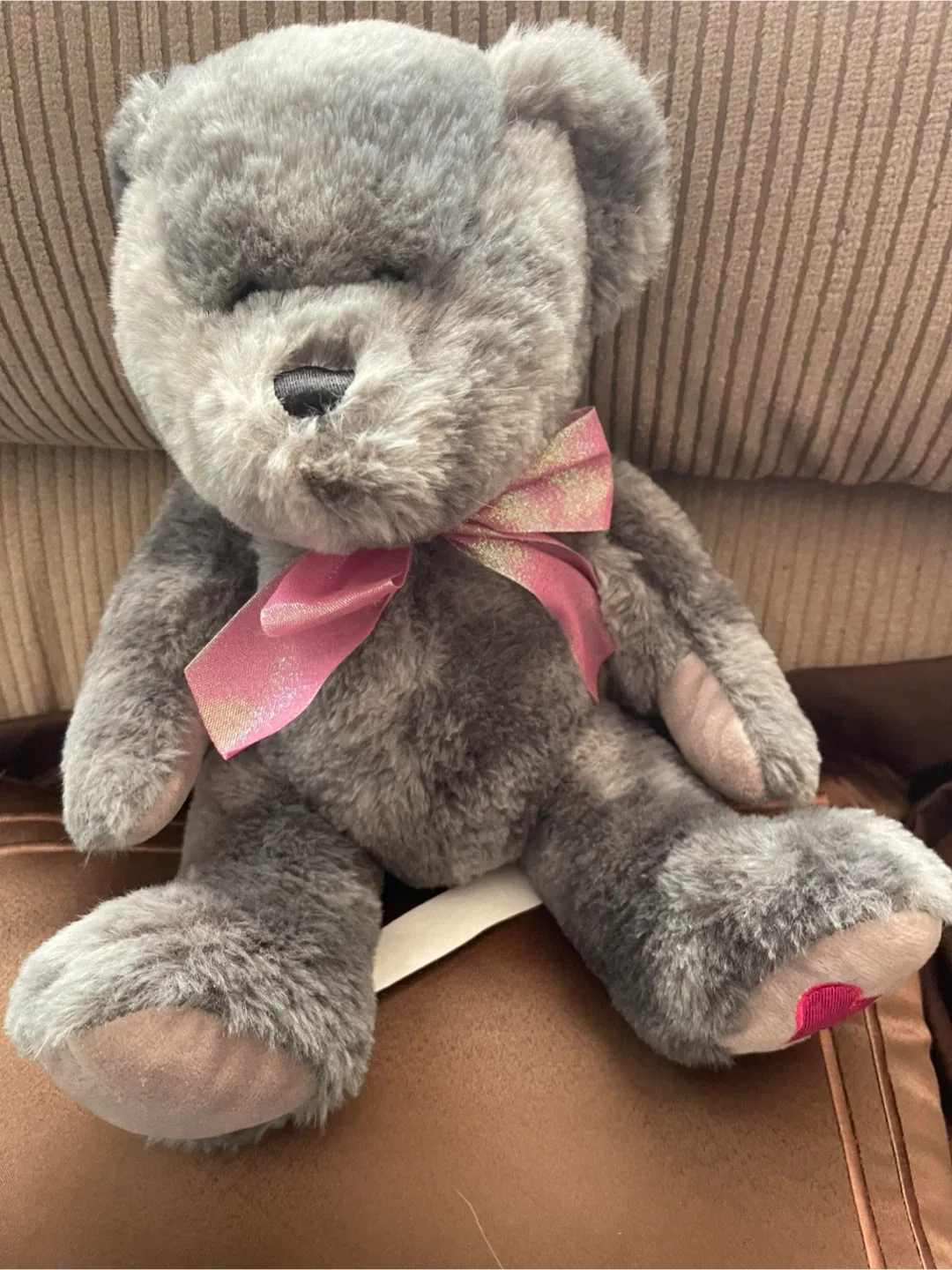 Grey Teddy Bear with Pink Bow image indicator(4)
