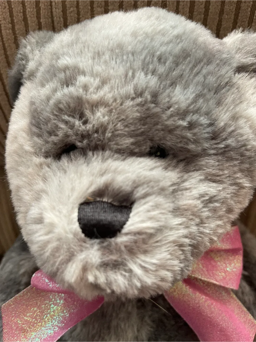 Grey Teddy Bear with Pink Bow image indicator(2)