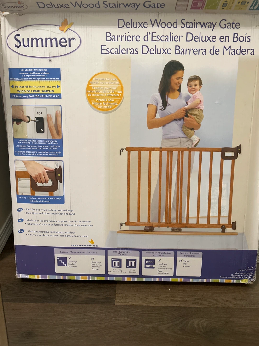 2 x Summer Deluxe Wood Stairway Gate 30-48 inches
