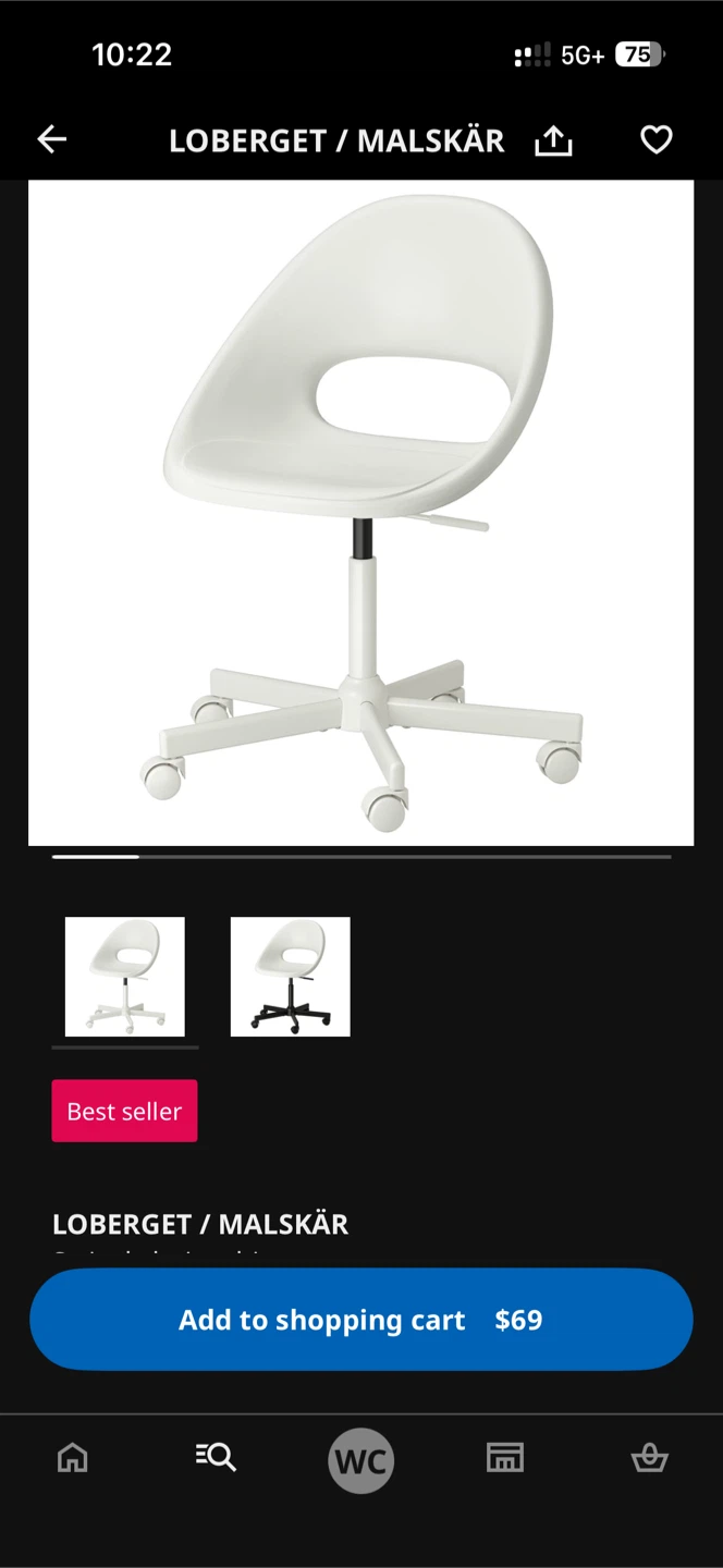 IKEA LOBERGET / MALSKÄR White Swivel Chair
