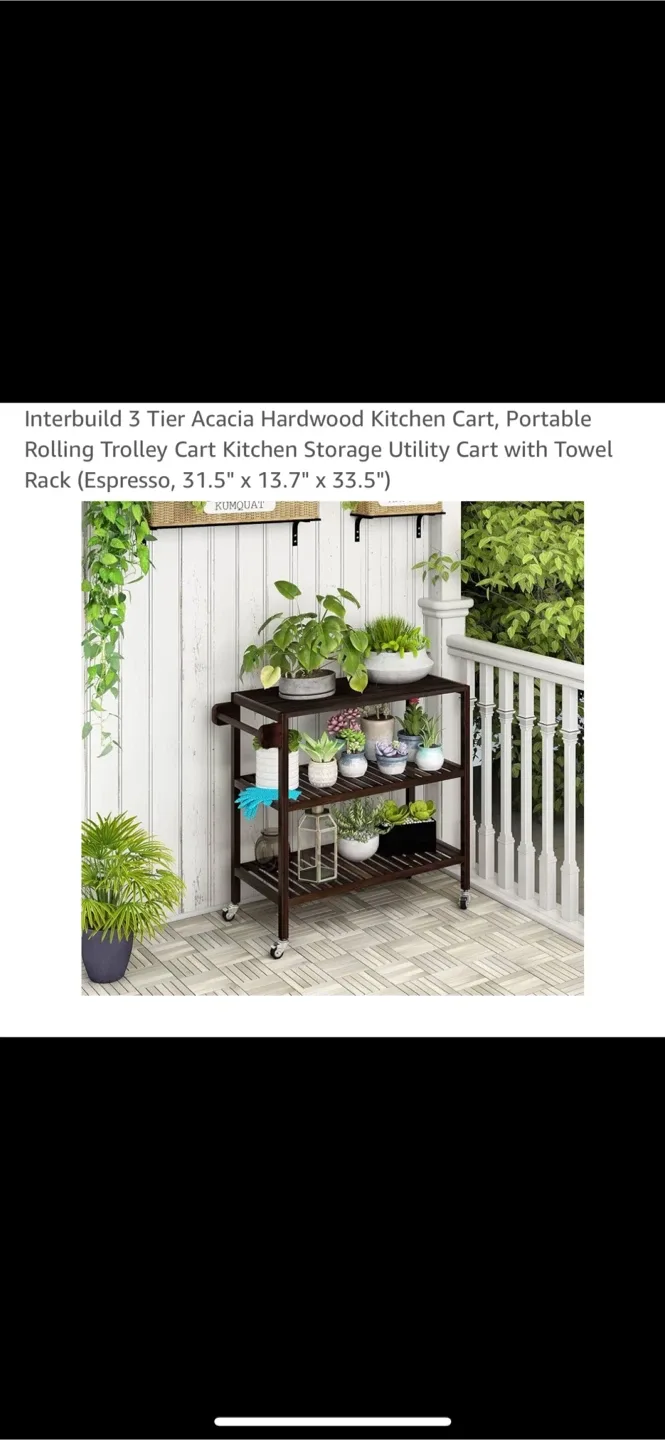 3 Tier Acacia Hardwood Kitchen Cart. Espresso image indicator(4)