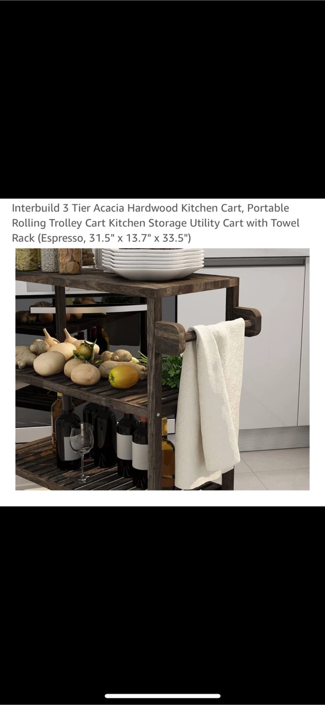 NEW-3 Tier Acacia Hardwood Kitchen Cart. Espresso