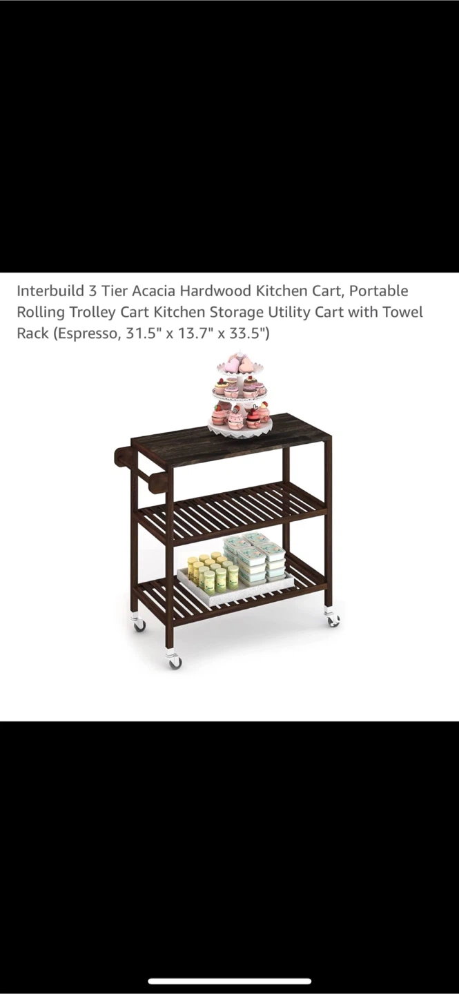 NEW-3 Tier Acacia Hardwood Kitchen Cart. Espresso - photo 3