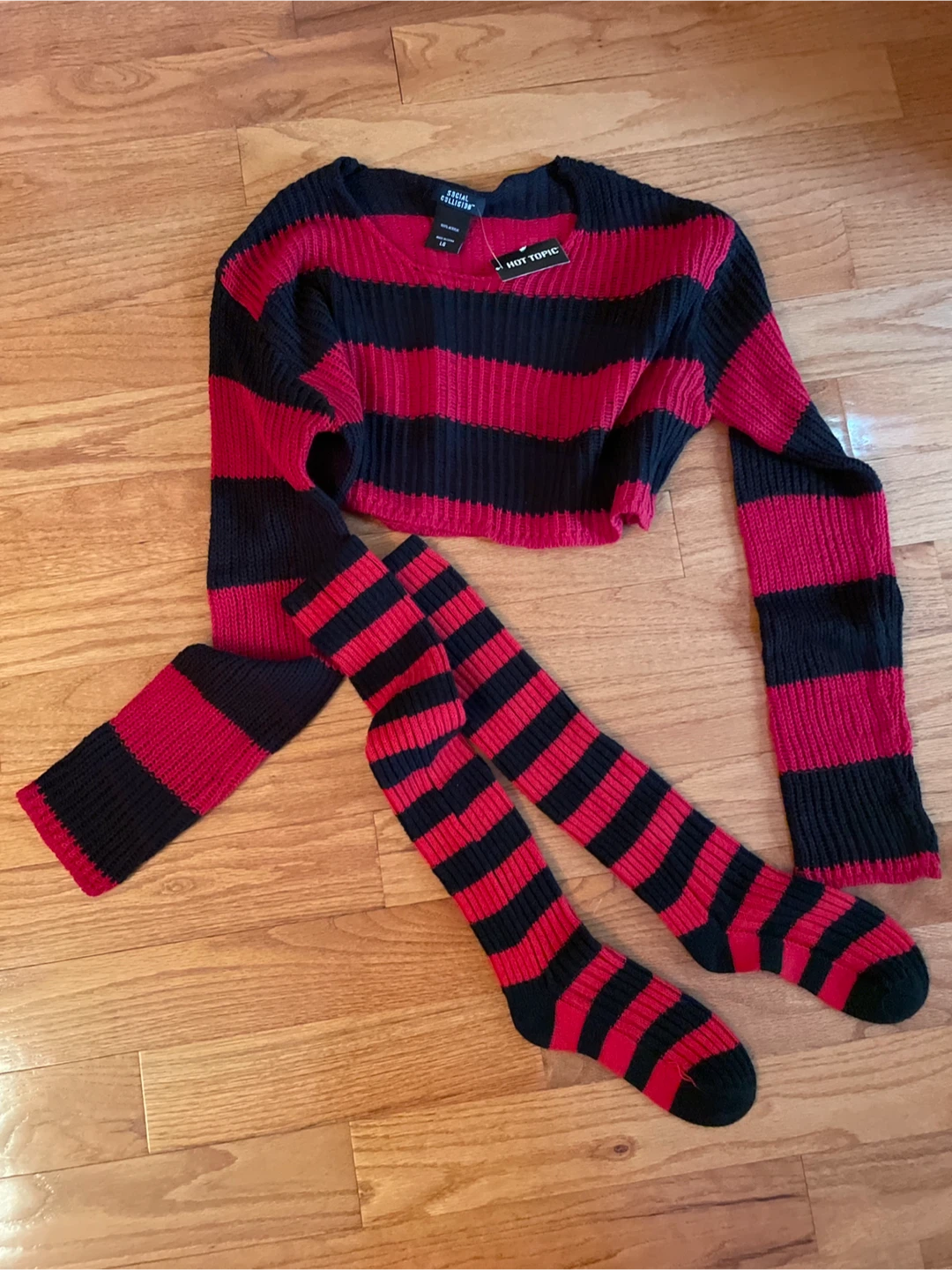 Social Collision Striped Sweater & Socks - Large