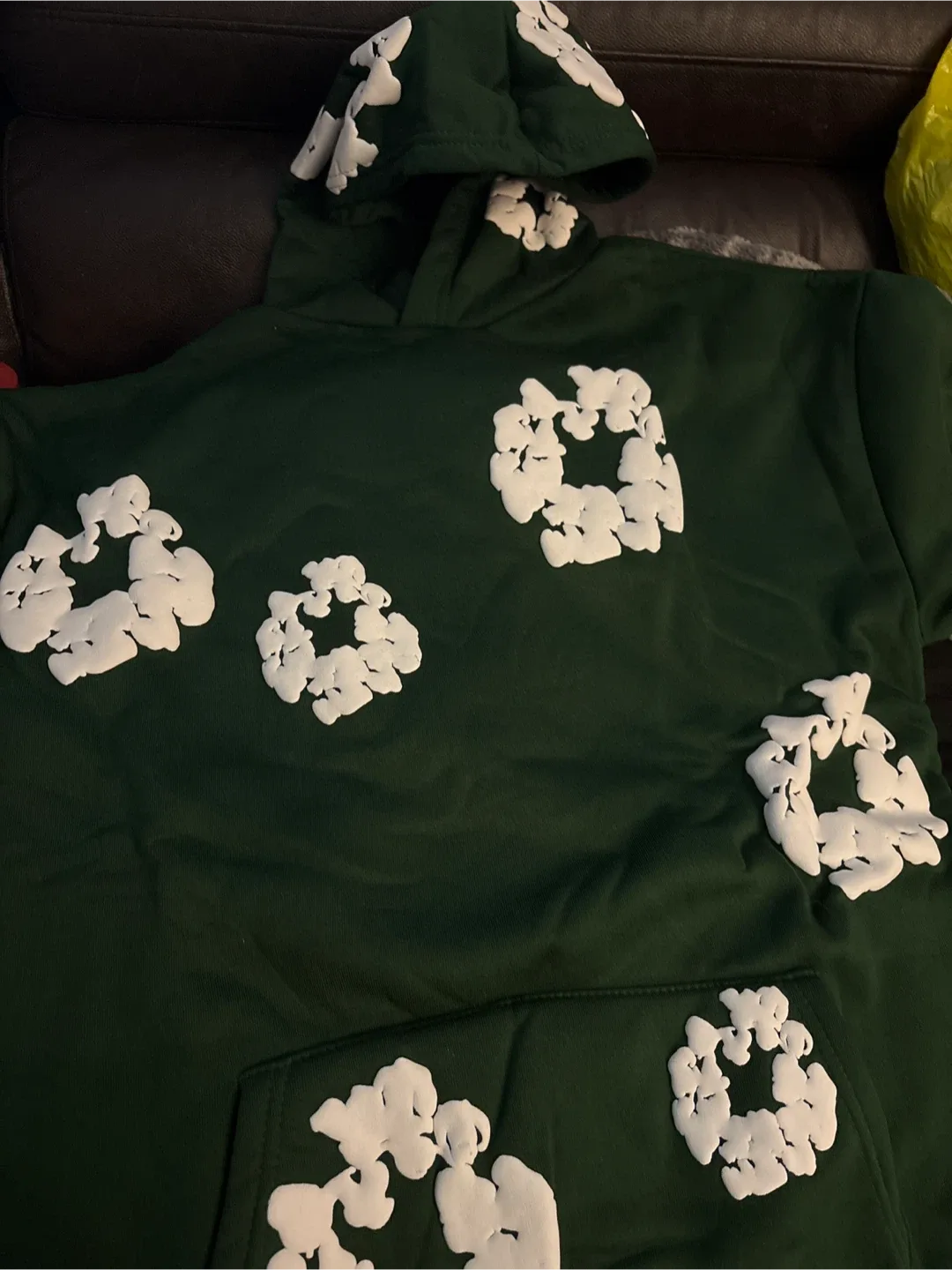 NEW Green Denim Tears Hoodie with White Designs thumbnail
