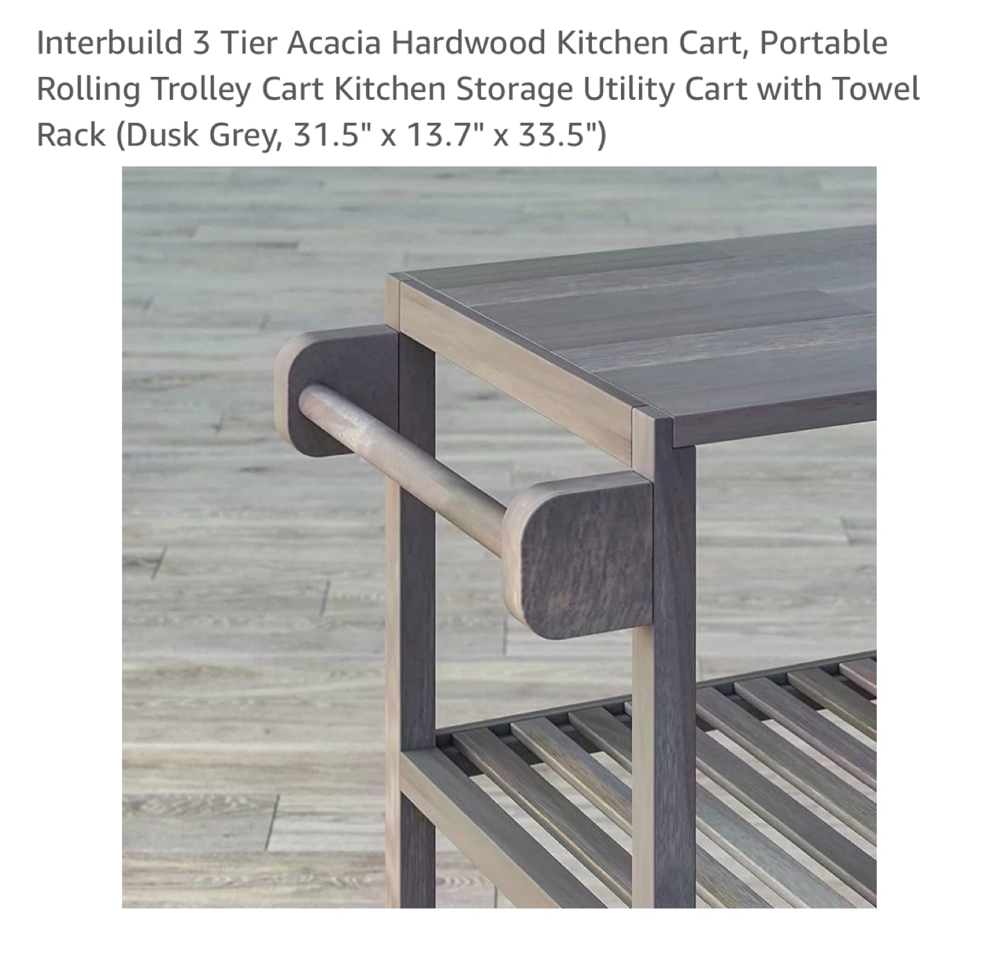 New-3 Tier Acacia Hardwood Kitchen Cart, Dusk Grey - photo 5