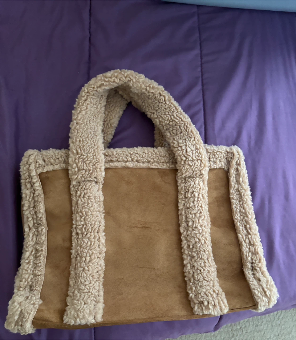 Sherpa Trimmed Tote Bag - Brown