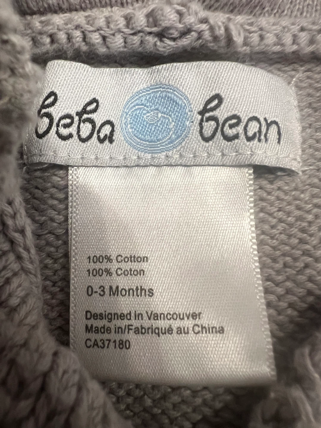 Beba Bean 0-3 Months Cotton Knit Hoodie - Grey - photo 3
