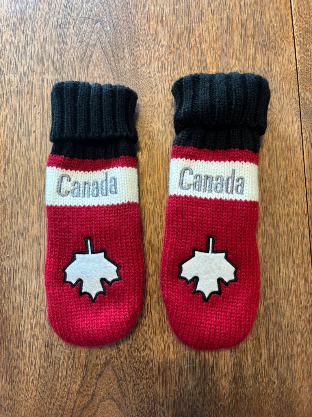 Canada Maple Leaf Knit Mittens - Red, Black, White thumbnail