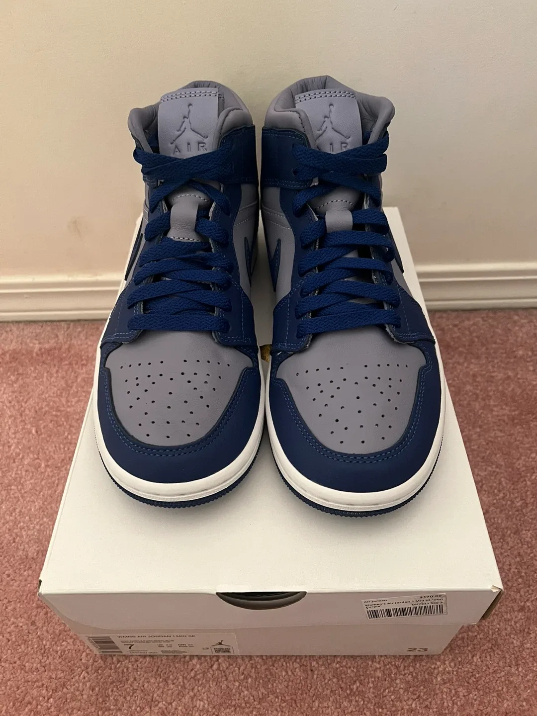 Air Jordan 1 Mid SE Shoes - Size 7 Women’s - Royal Blue/ Purple