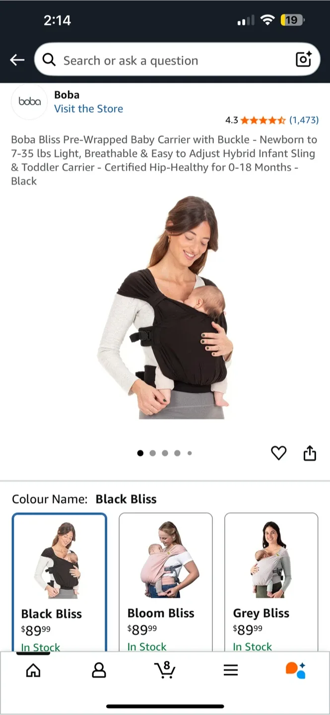 BNIB Boba Bliss Baby Carrier - charcoal thumbnail