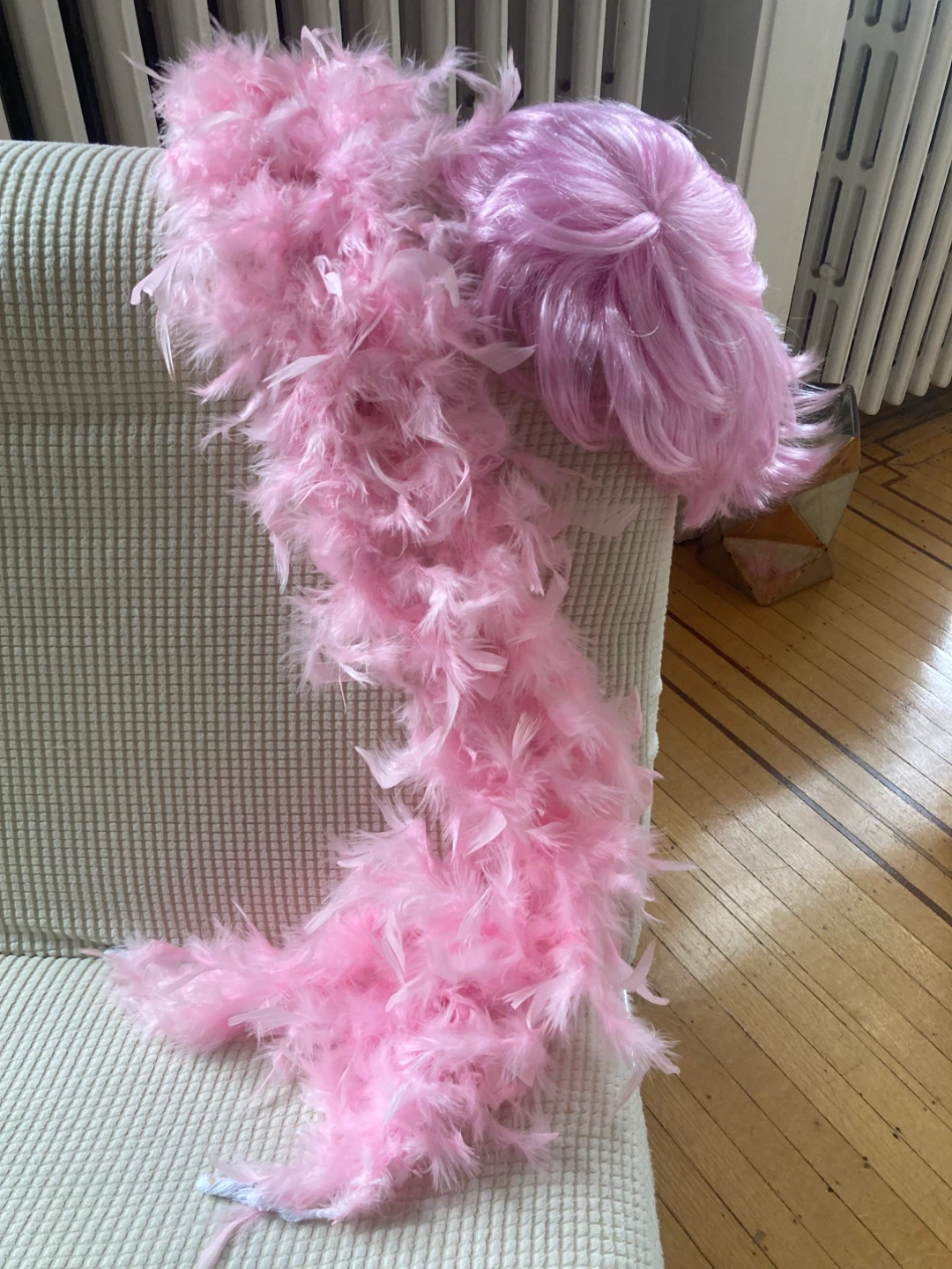 Halloween Pink Wig and Feather Boa Costume