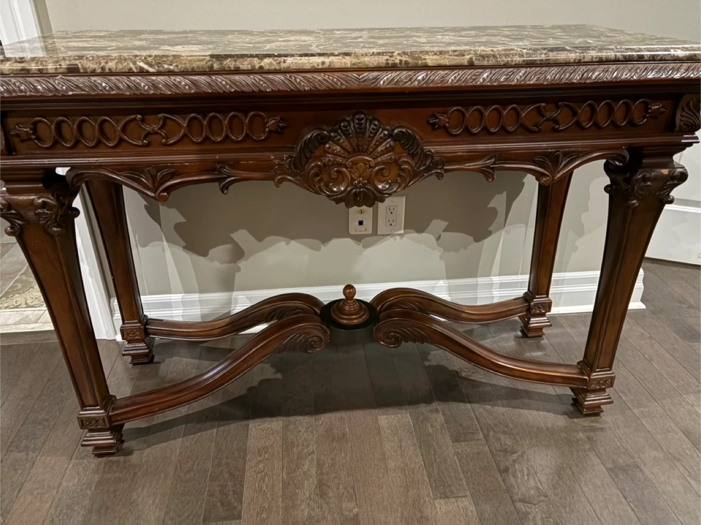 Marble Top Dark Wood Console Table