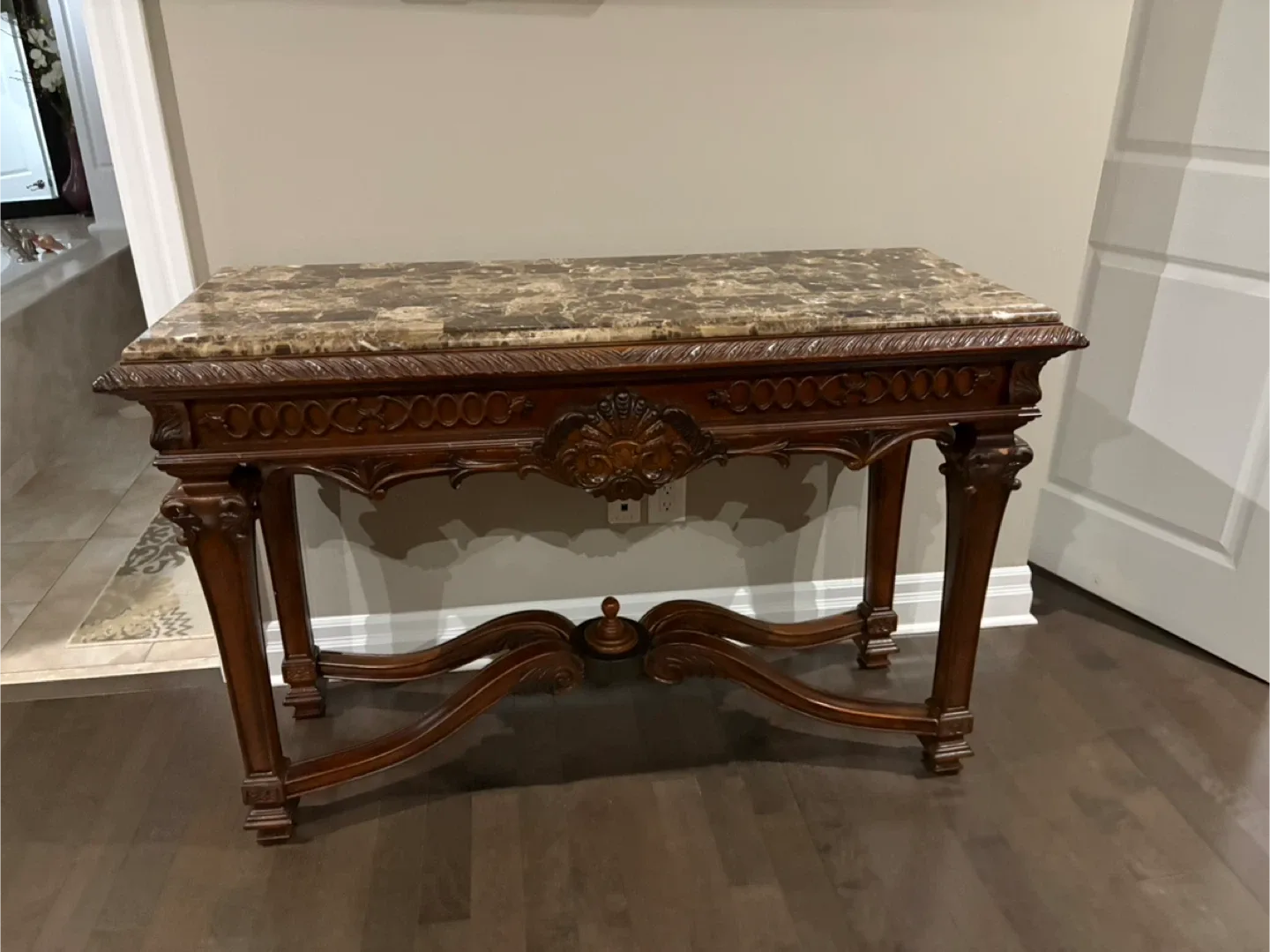 Marble Top Dark Wood Console Table image indicator(6)